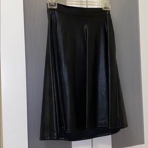 Black leather midi skirt